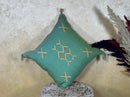 Teal Cactus Silk Pillow Cover, Moroccan Kilim Boho Cushion, Handmade Sabra Textured Pillow, Gift For Sofa - product image 5