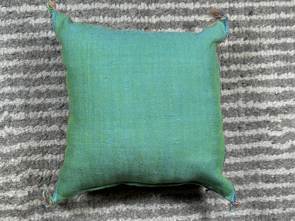 Teal Cactus Silk Pillow Cover, Moroccan Kilim Boho Cushion, Handmade Sabra Textured Pillow, Gift For Sofa - product image 9