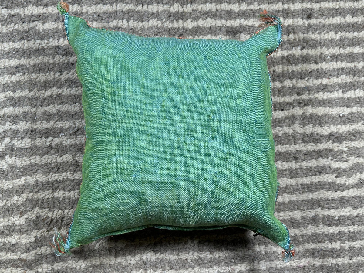 Teal Cactus Silk Pillow Cover, Moroccan Kilim Boho Cushion, Handmade Sabra Textured Pillow, Gift For Sofa - product image 9
