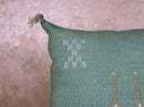 Turquoise Cactus Silk Pillow Cover, Handmade Moroccan Kilim Cushion with Tassels, Boho Embroidered Square - product image 5