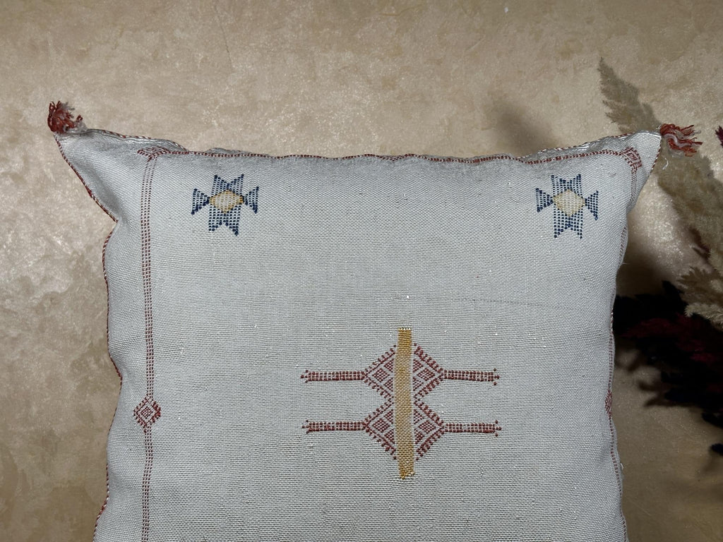 Soft Blue Moroccan Cactus Silk Pillow Cover, Handmade Boho Geometric Cushion, Woven Sabra Pillow Case, Lu - product image 3