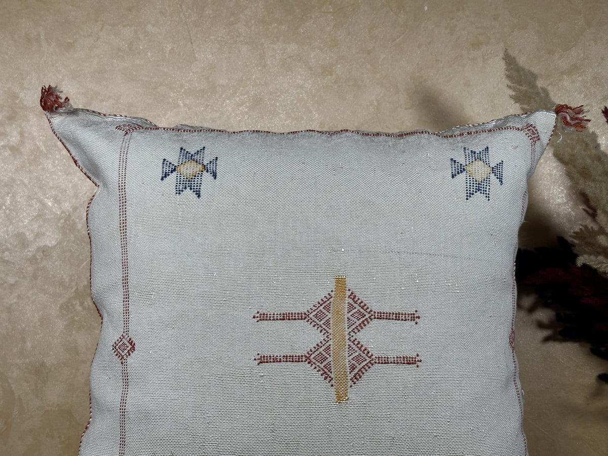 Soft Blue Moroccan Cactus Silk Pillow Cover, Handmade Boho Geometric Cushion, Woven Sabra Pillow Case, Lu - product image 3