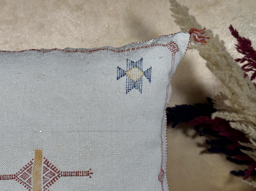 Soft Blue Moroccan Cactus Silk Pillow Cover, Handmade Boho Geometric Cushion, Woven Sabra Pillow Case, Lu - product image 6