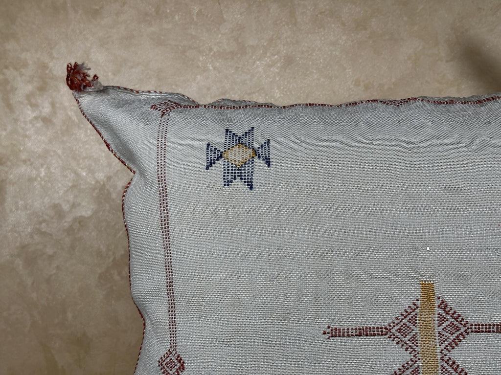Soft Blue Moroccan Cactus Silk Pillow Cover, Handmade Boho Geometric Cushion, Woven Sabra Pillow Case, Lu - product image 5