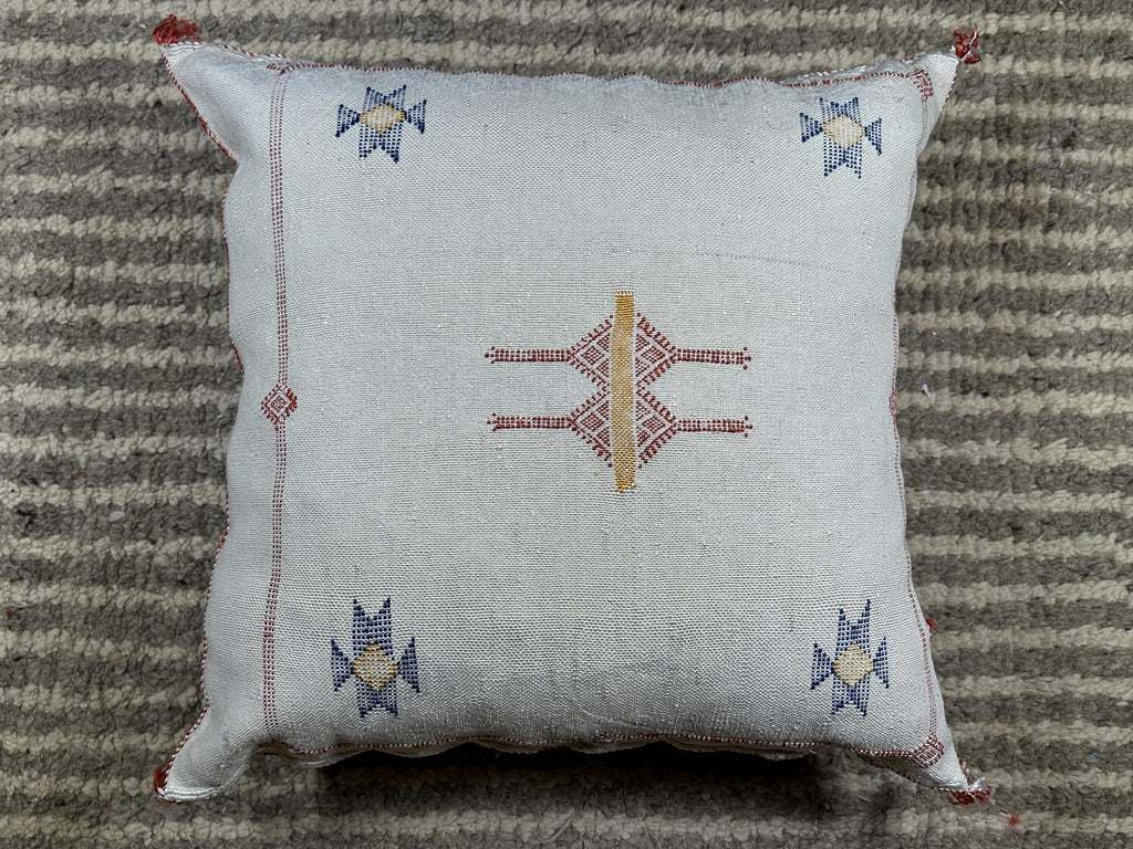 Soft Blue Moroccan Cactus Silk Pillow Cover, Handmade Boho Geometric Cushion, Woven Sabra Pillow Case, Lu - product image 9