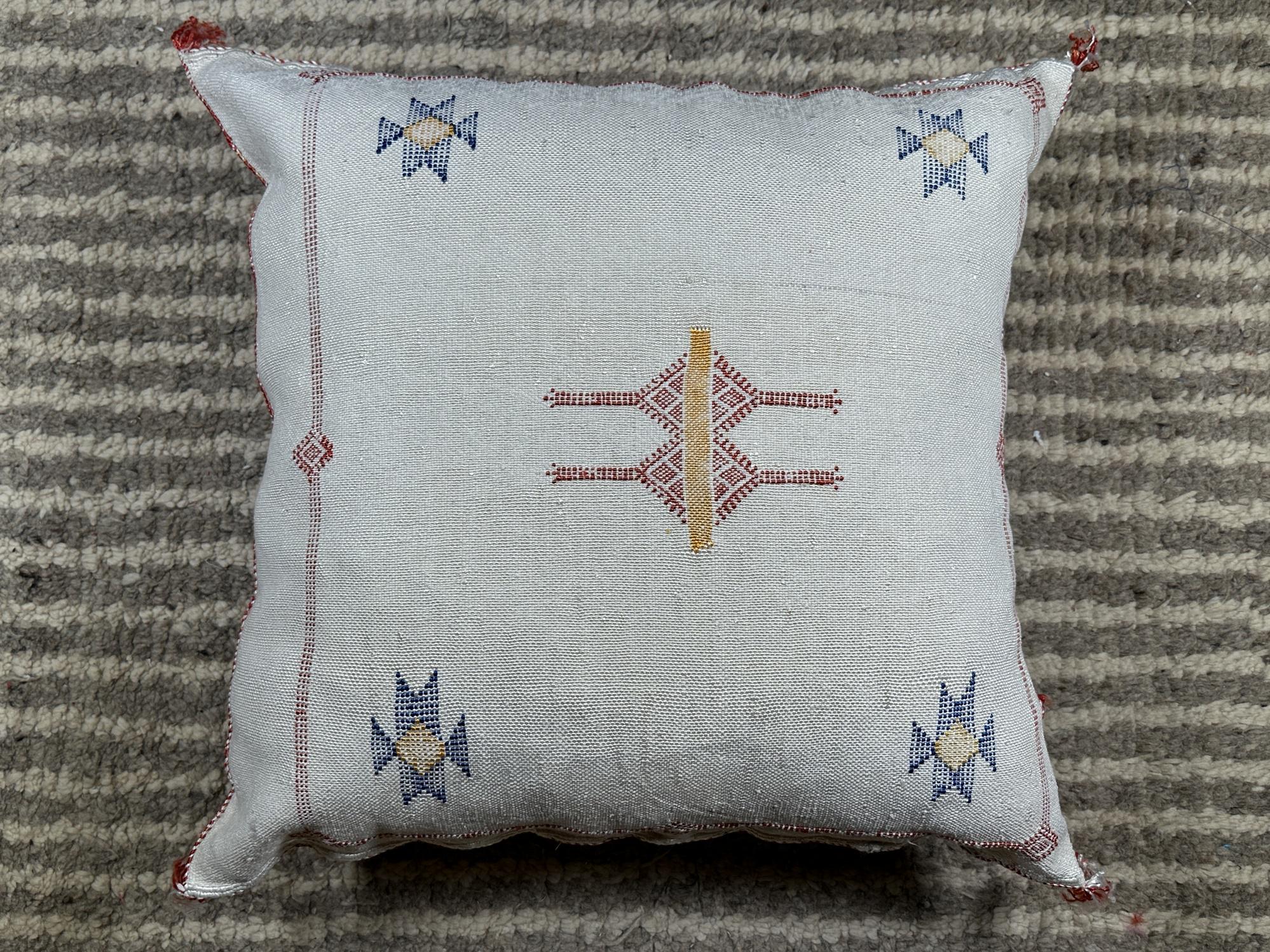 Soft Blue Moroccan Cactus Silk Pillow Cover, Handmade Boho Geometric Cushion, Woven Sabra Pillow Case, Lu - product image 9
