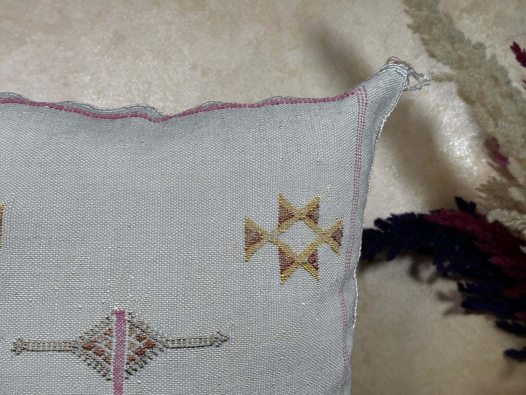 Silver Cactus Silk Pillow Cover, Moroccan Kilim Pillowcase, Gold Embroidered Boho Cushion Cover, Handmade - product image 4