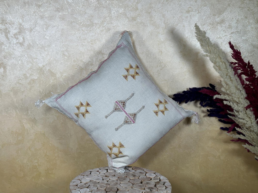 Silver Cactus Silk Pillow Cover, Moroccan Kilim Pillowcase, Gold Embroidered Boho Cushion Cover, Handmade - product image 5