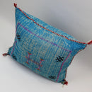 Handmade Moroccan Cactus Silk Pillow, Blue Embroidered Lumbar Cushion - product image 3