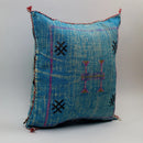 Handmade Moroccan Cactus Silk Pillow, Blue Embroidered Lumbar Cushion - product image 2