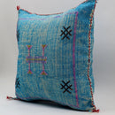 Handmade Moroccan Cactus Silk Pillow, Blue Embroidered Lumbar Cushion - product image 6