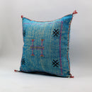 Handmade Moroccan Cactus Silk Pillow, Blue Embroidered Lumbar Cushion - product image 9