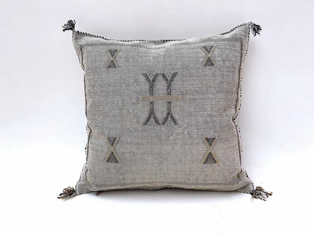 Gray silk pillow, Moroccan Sabra cushion 20x20, handmade silk pillow, Berber Sabra cushion, Pillow Throw - product image 5