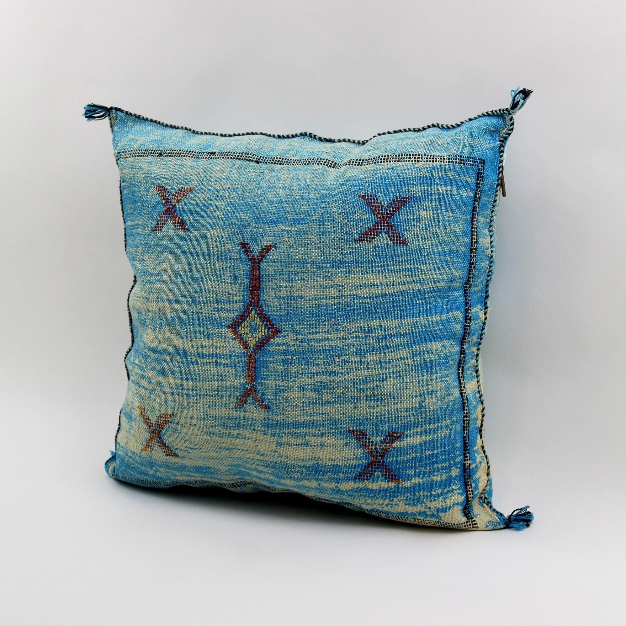 Sky Blue Pillows silk All sizes ,Pillow Cactus Silk, BlueLumbar Cushion Handmade Silk Decorative Pillow - product image 3