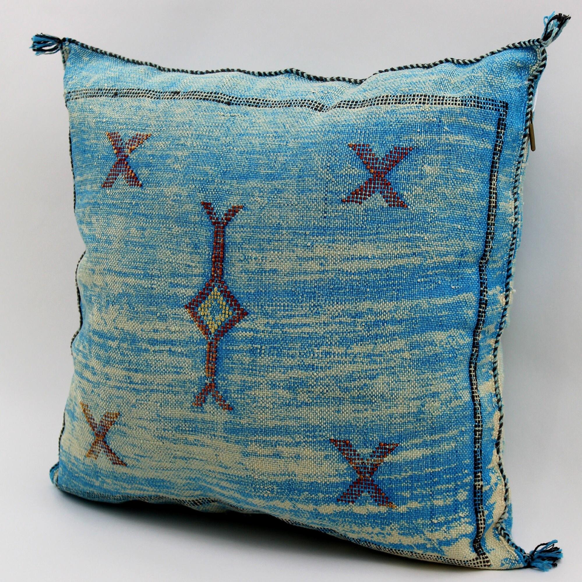 Sky Blue Pillows silk All sizes ,Pillow Cactus Silk, BlueLumbar Cushion Handmade Silk Decorative Pillow - product image 6