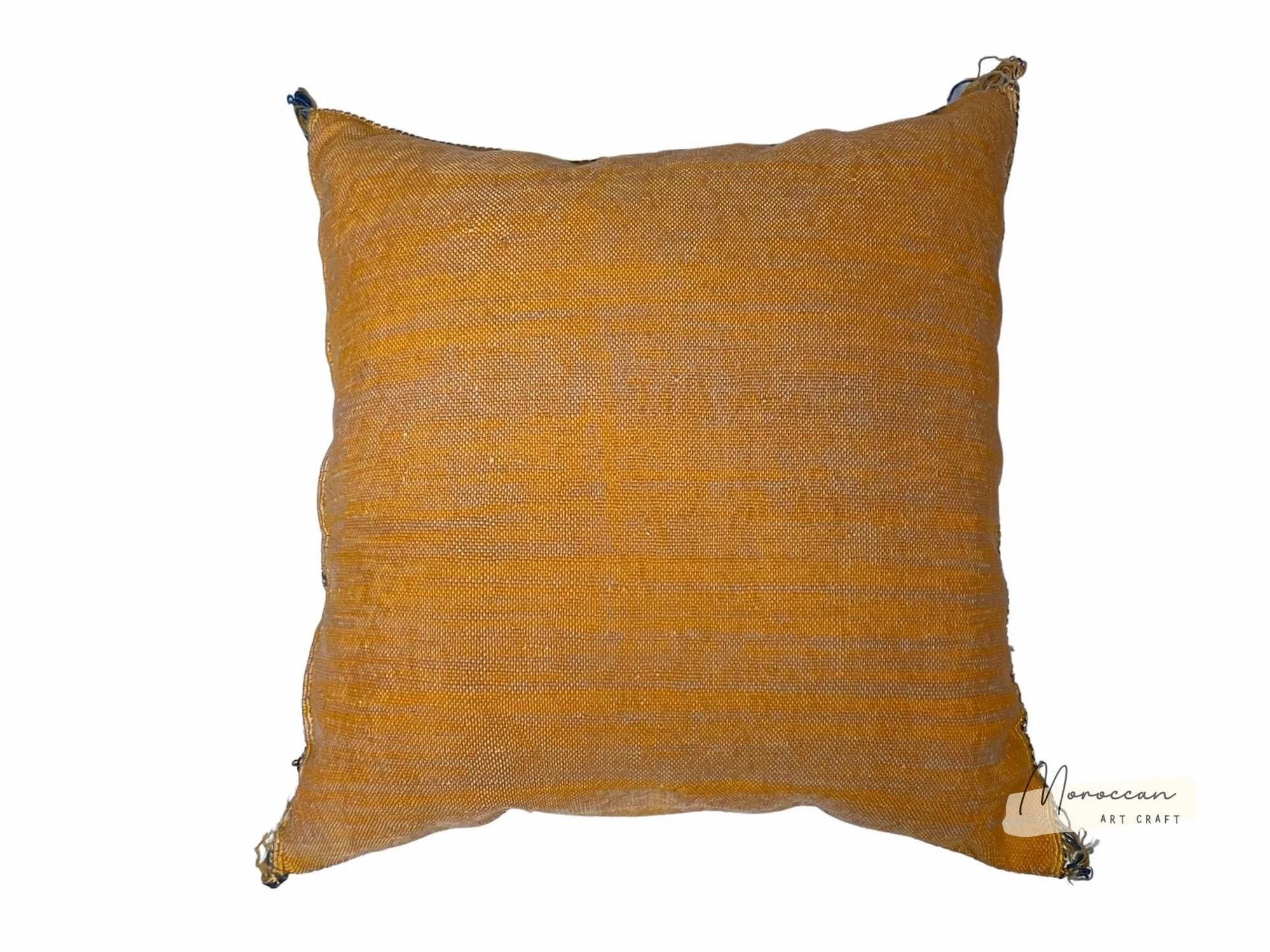 Yellow Pillows silk 20x20 ,aka Cactus Silk pillow , Lumbar Cushion Handmade Cactus Silk Pillow, Moroccan - product image 2