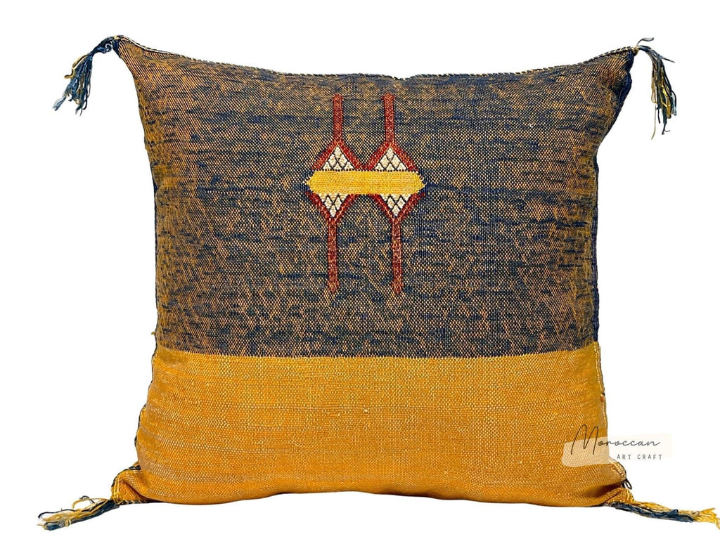 Yellow Pillows silk 20x20 ,aka Cactus Silk pillow , Lumbar Cushion Handmade Cactus Silk Pillow, Moroccan - product image 3