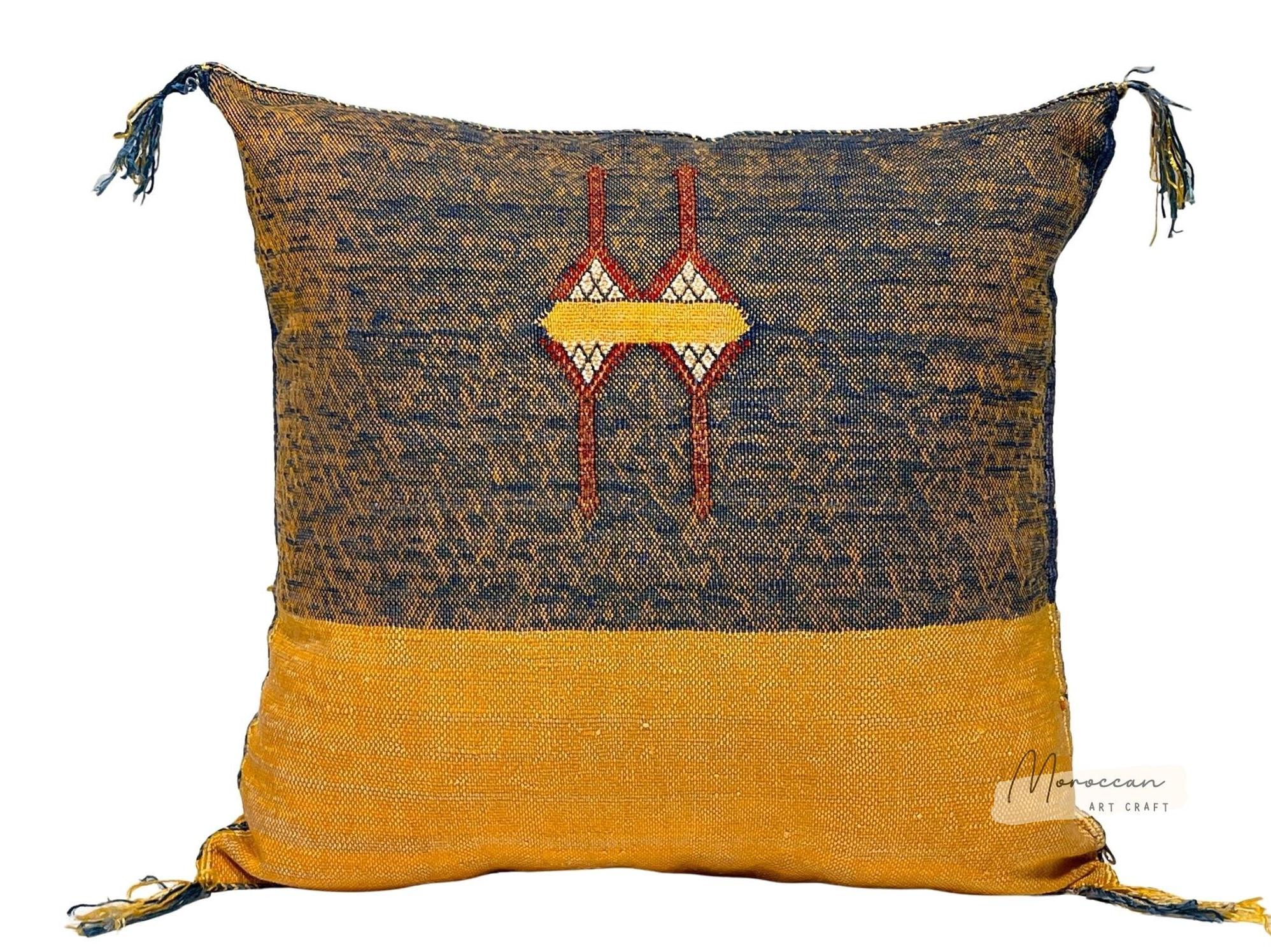 Yellow Pillows silk 20x20 ,aka Cactus Silk pillow , Lumbar Cushion Handmade Cactus Silk Pillow, Moroccan - product image 3