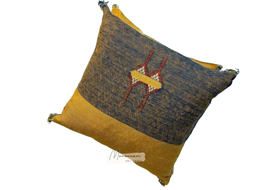 Yellow Pillows silk 20x20 ,aka Cactus Silk pillow , Lumbar Cushion Handmade Cactus Silk Pillow, Moroccan - product image 5