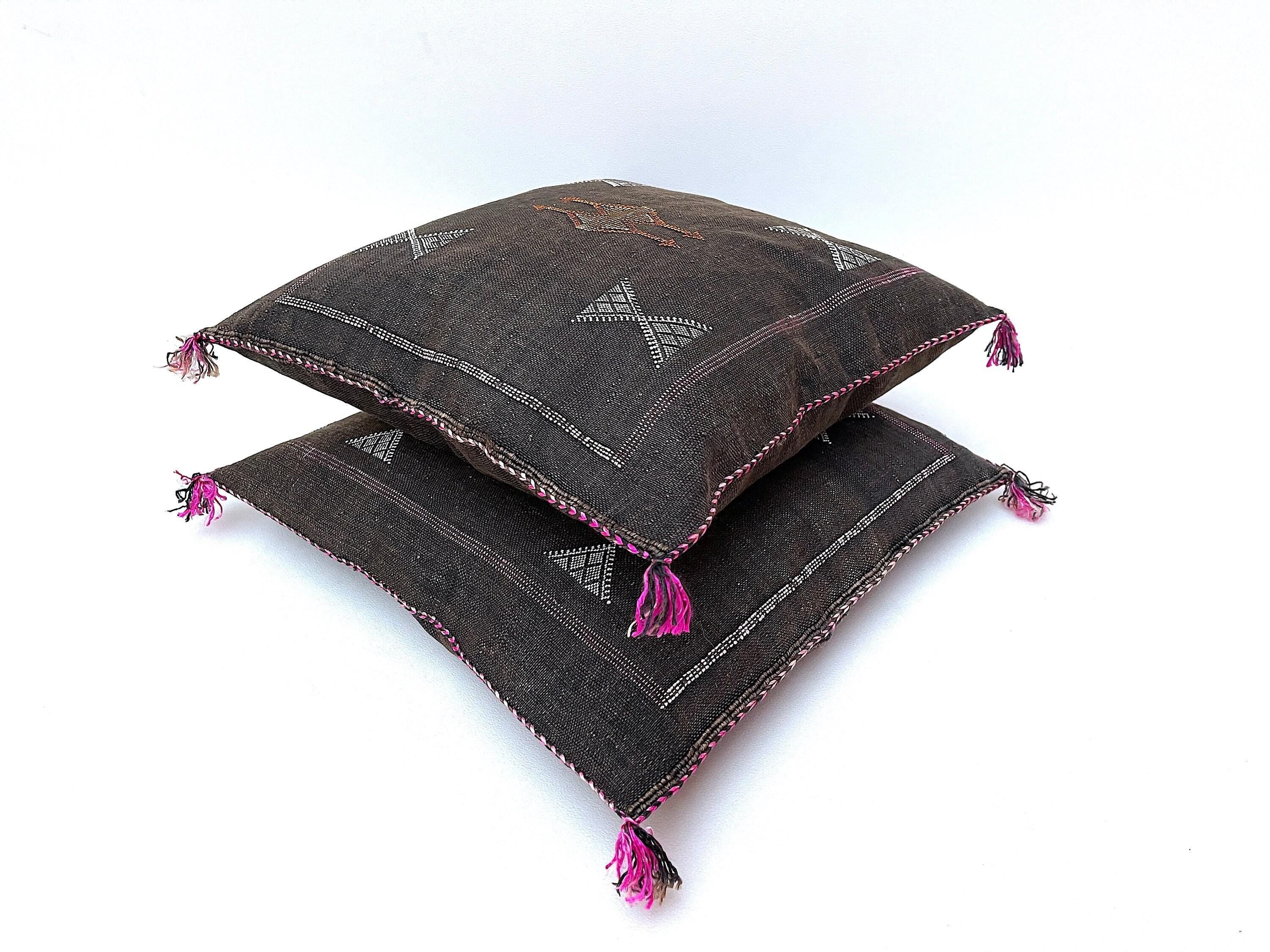 Brown silk pillow, Moroccan Sabra cushion, handmade cactus silk pillow, Berber Sabra cushion, Pillow Thro - product image 3