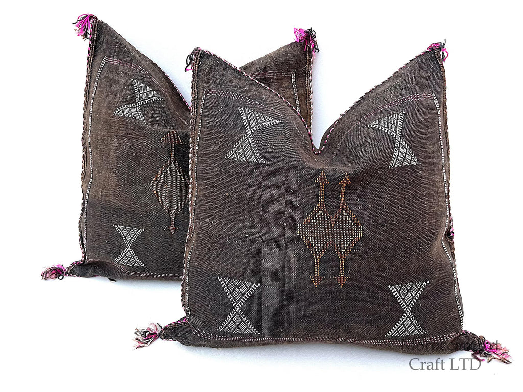 Brown silk pillow, Moroccan Sabra cushion, handmade cactus silk pillow, Berber Sabra cushion, Pillow Thro - product image 1