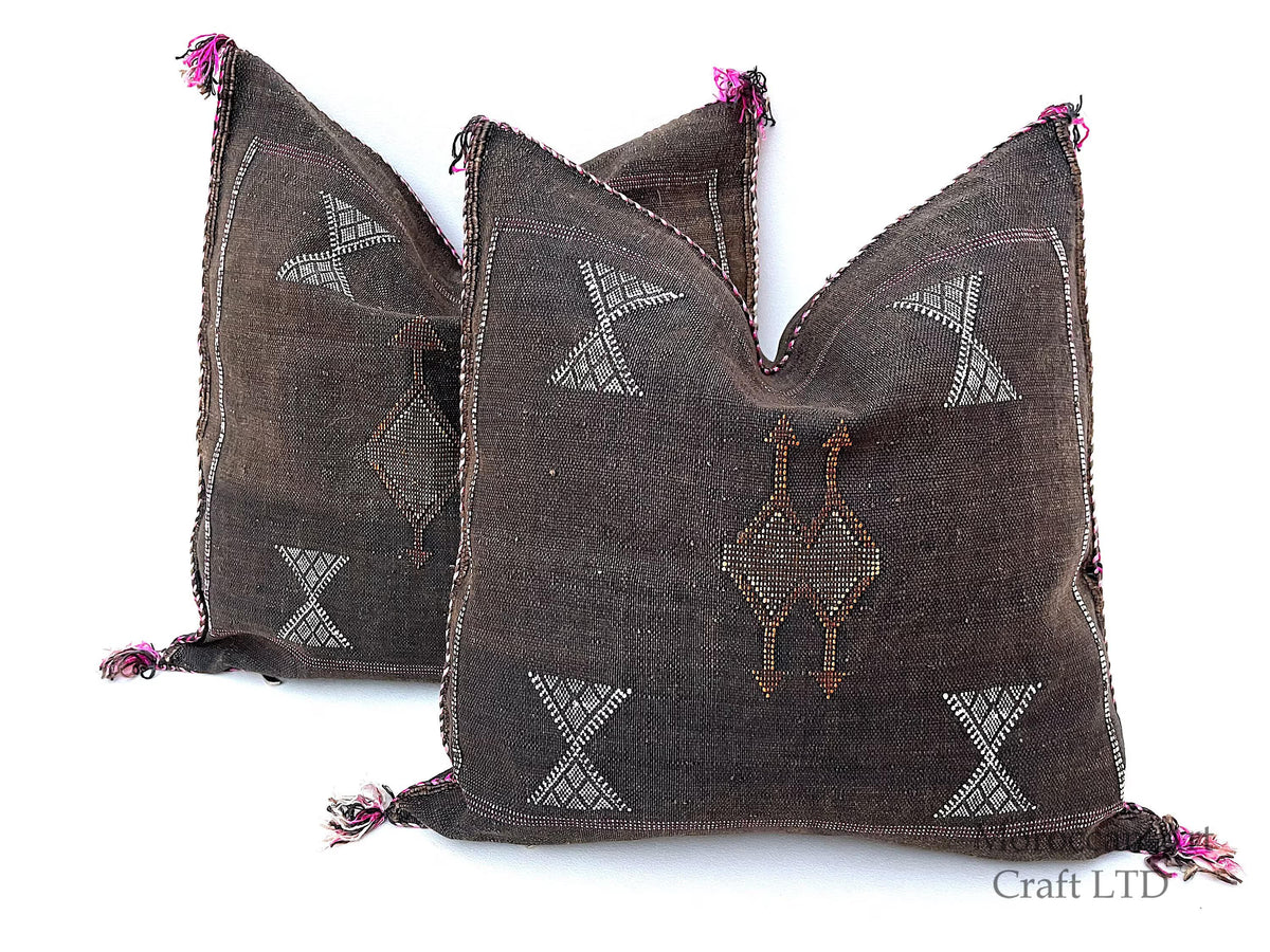 Brown silk pillow, Moroccan Sabra cushion, handmade cactus silk pillow, Berber Sabra cushion, Pillow Thro - product image 1