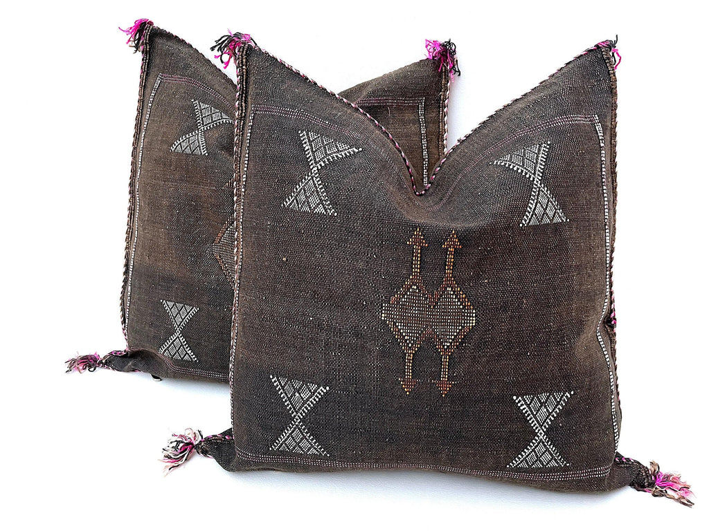 Brown silk pillow, Moroccan Sabra cushion, handmade cactus silk pillow, Berber Sabra cushion, Pillow Thro - product image 6