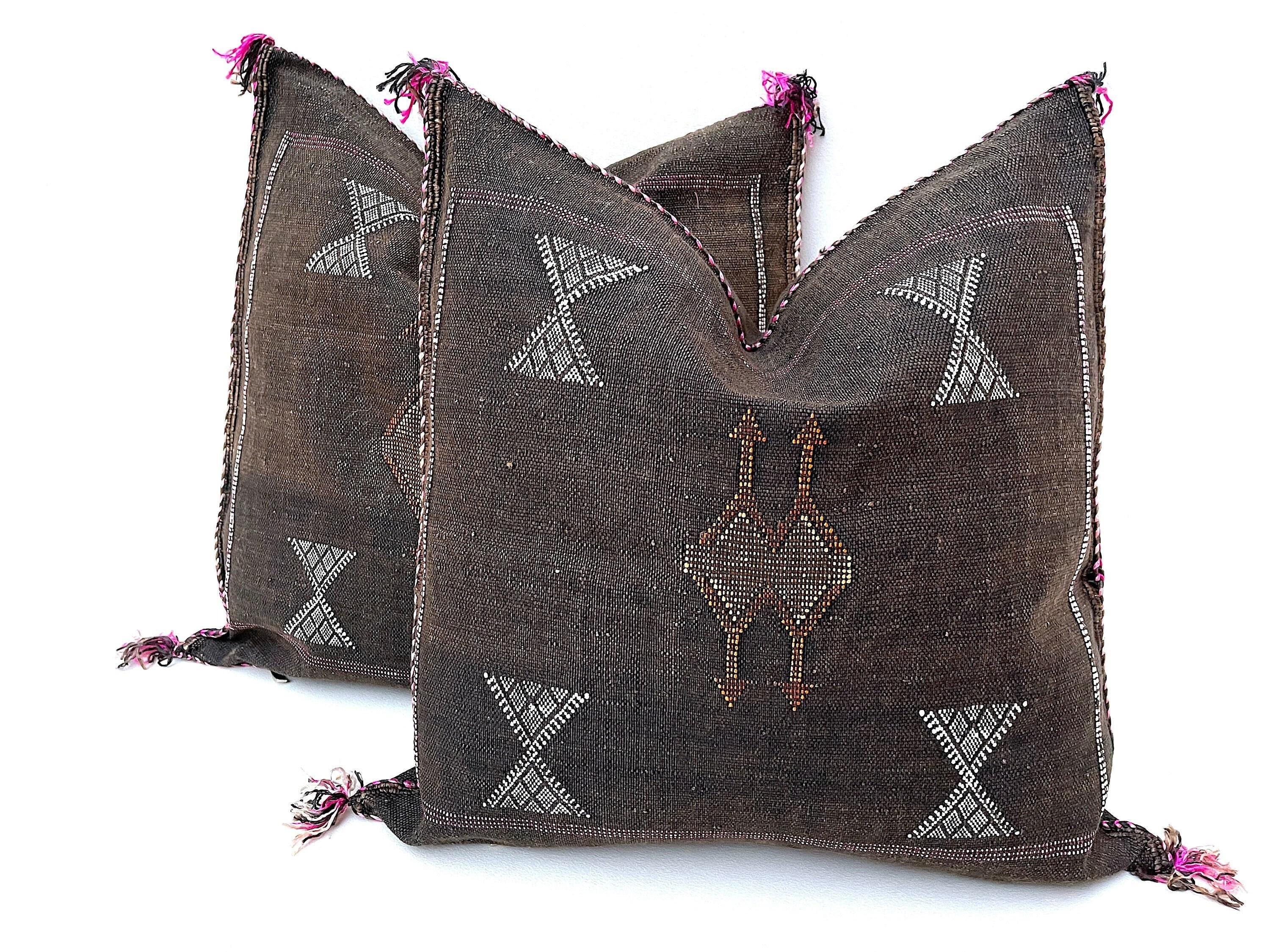 Brown silk pillow, Moroccan Sabra cushion, handmade cactus silk pillow, Berber Sabra cushion, Pillow Thro - product image 6