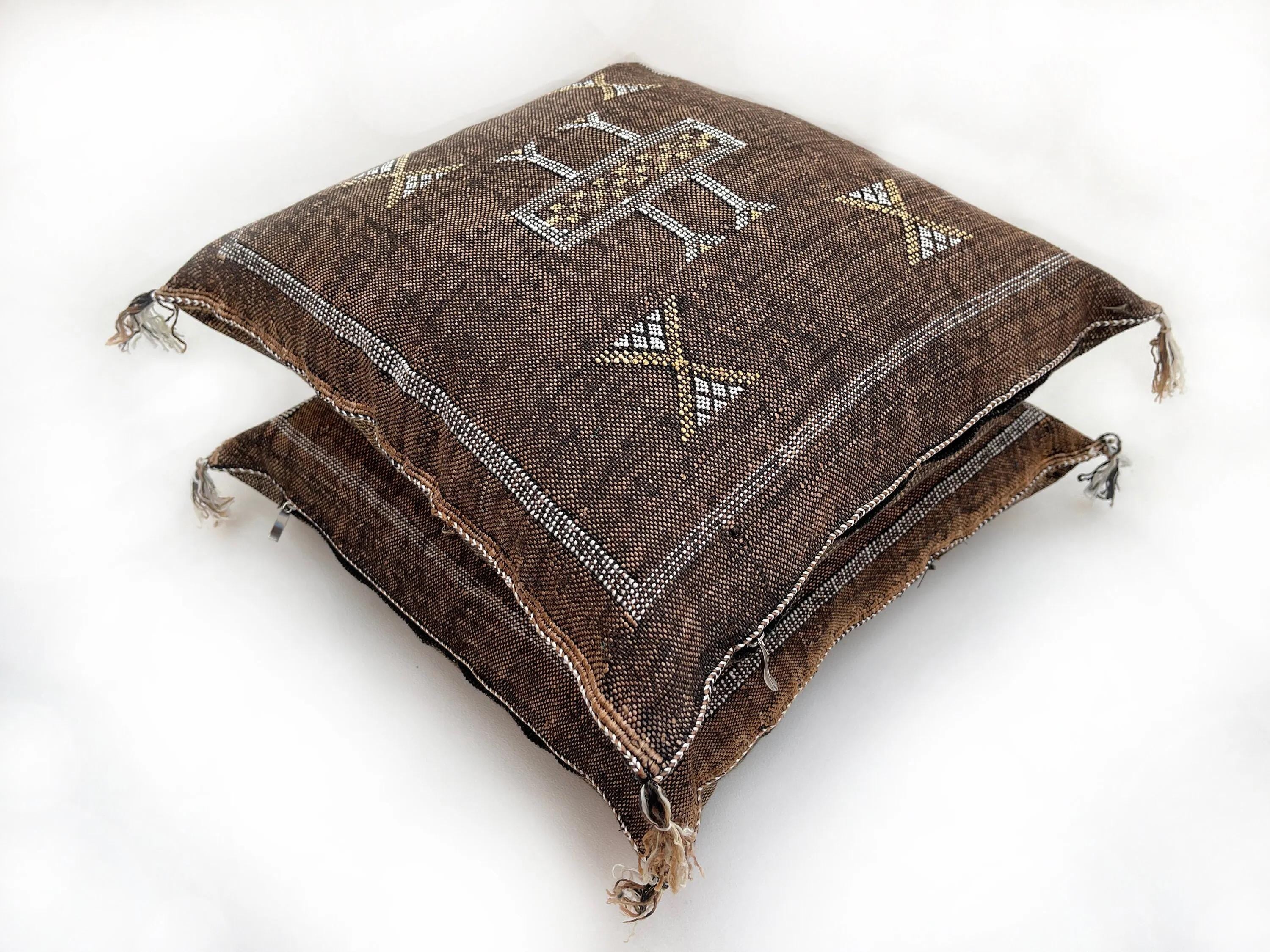 Brown CACTUS SILK PILLOW 20x20 , Brown pillow Cactus Silk - Throw pillow case - Lumbar Cushion - Brown pi - product image 3