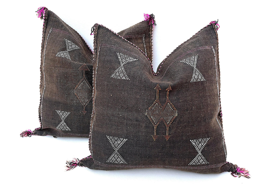 Brown silk pillow, Moroccan Sabra cushion, handmade cactus silk pillow, Berber Sabra cushion, Pillow Thro - product image 10