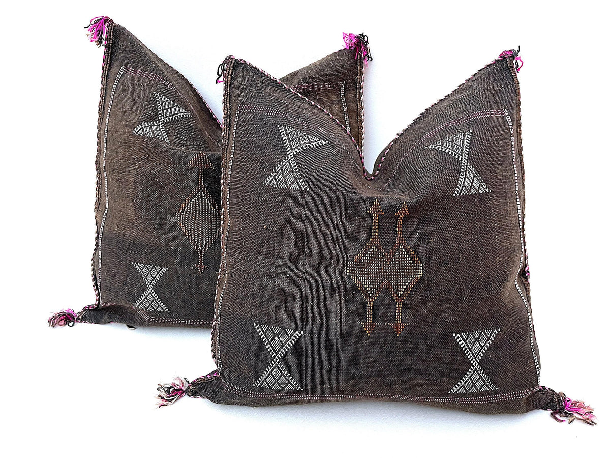 Brown silk pillow, Moroccan Sabra cushion, handmade cactus silk pillow, Berber Sabra cushion, Pillow Thro - product image 10