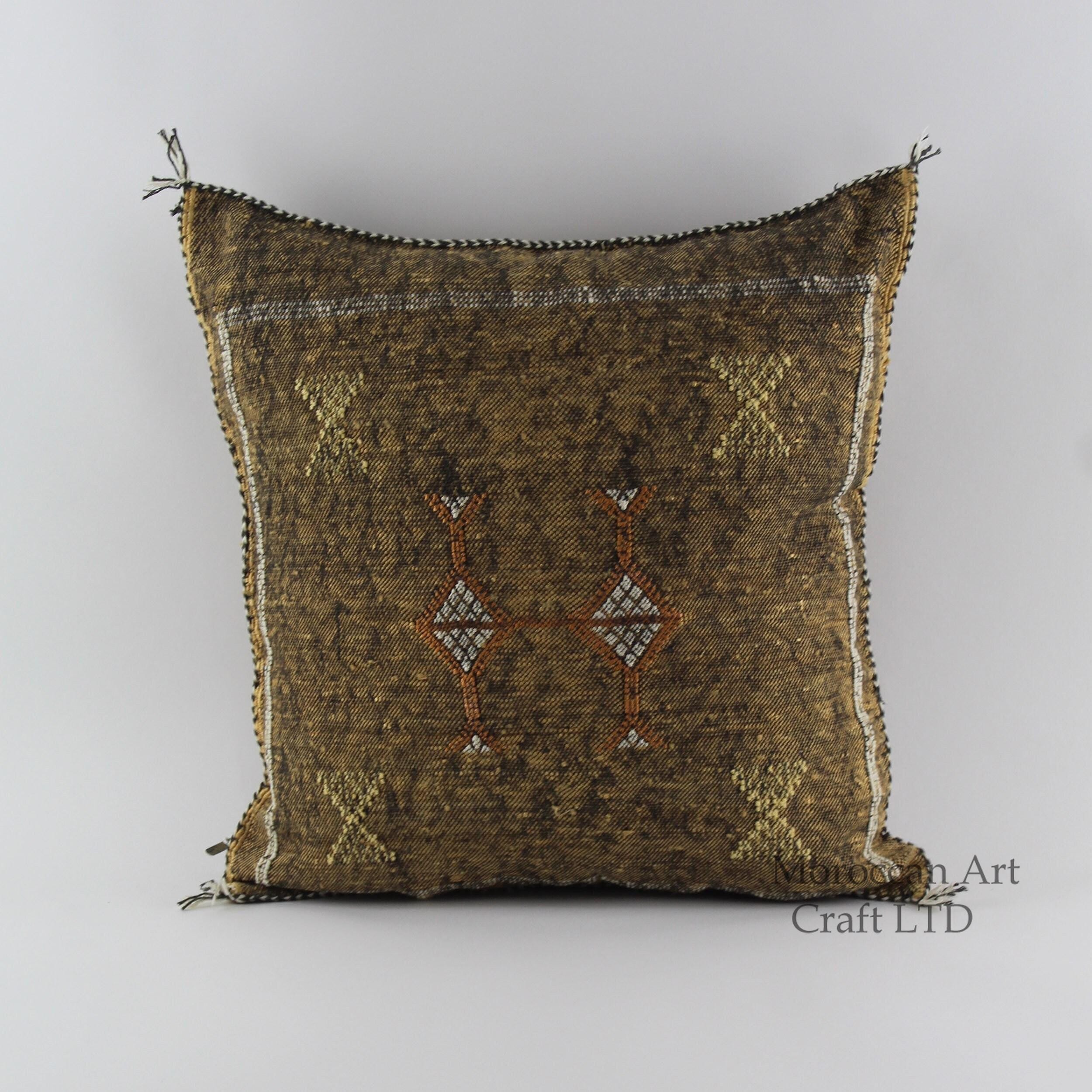 Brown Cactus silk pillow, Moroccan Sabra cushion, cactus silk pillow, Berber Sabra cushion, Pillow Throw - product image 1