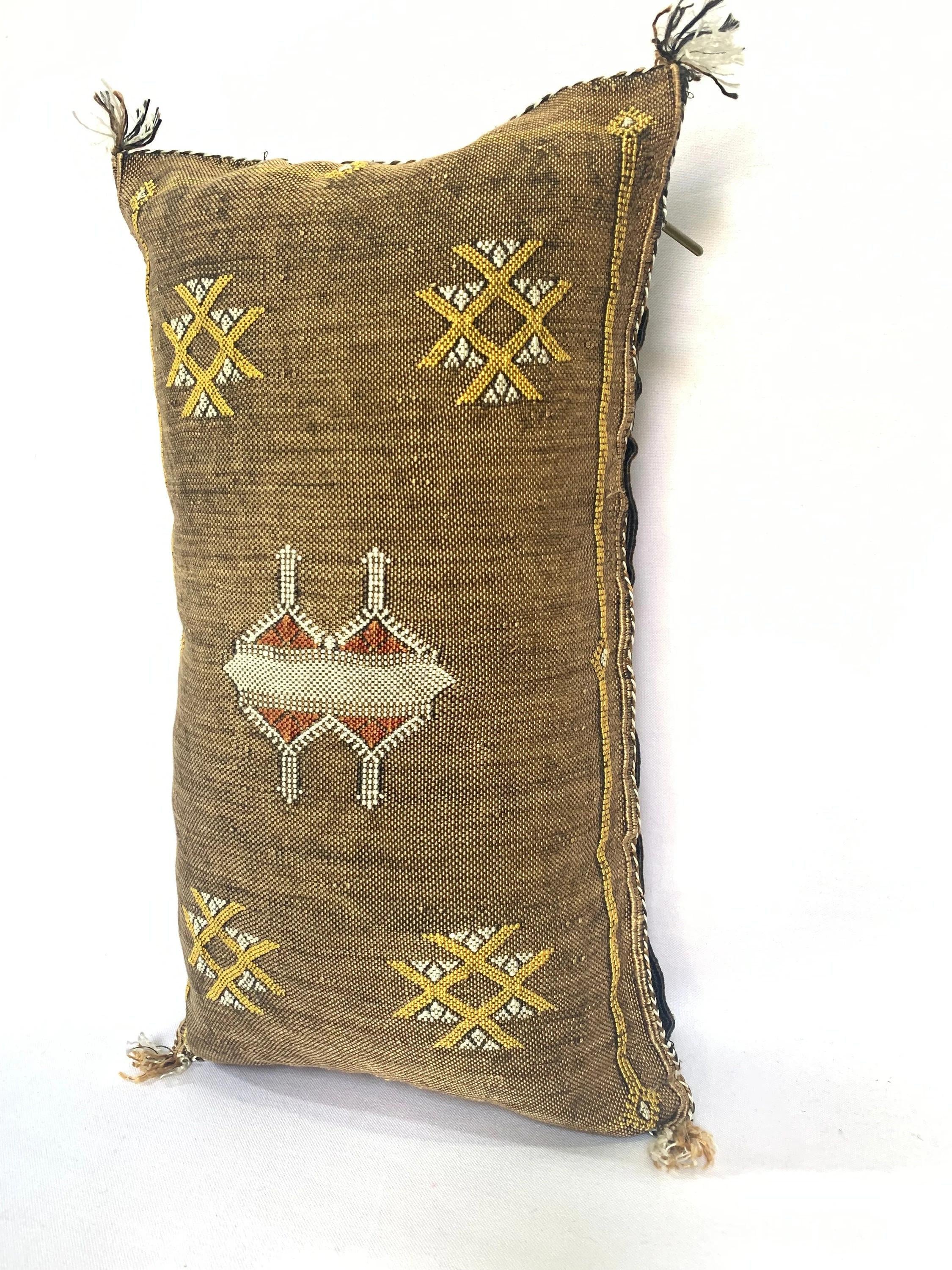 Brown silk pillow, Moroccan Sabra cushion, handmade cactus silk pillow, Berber Sabra cushion, Pillow Thro - product image 5