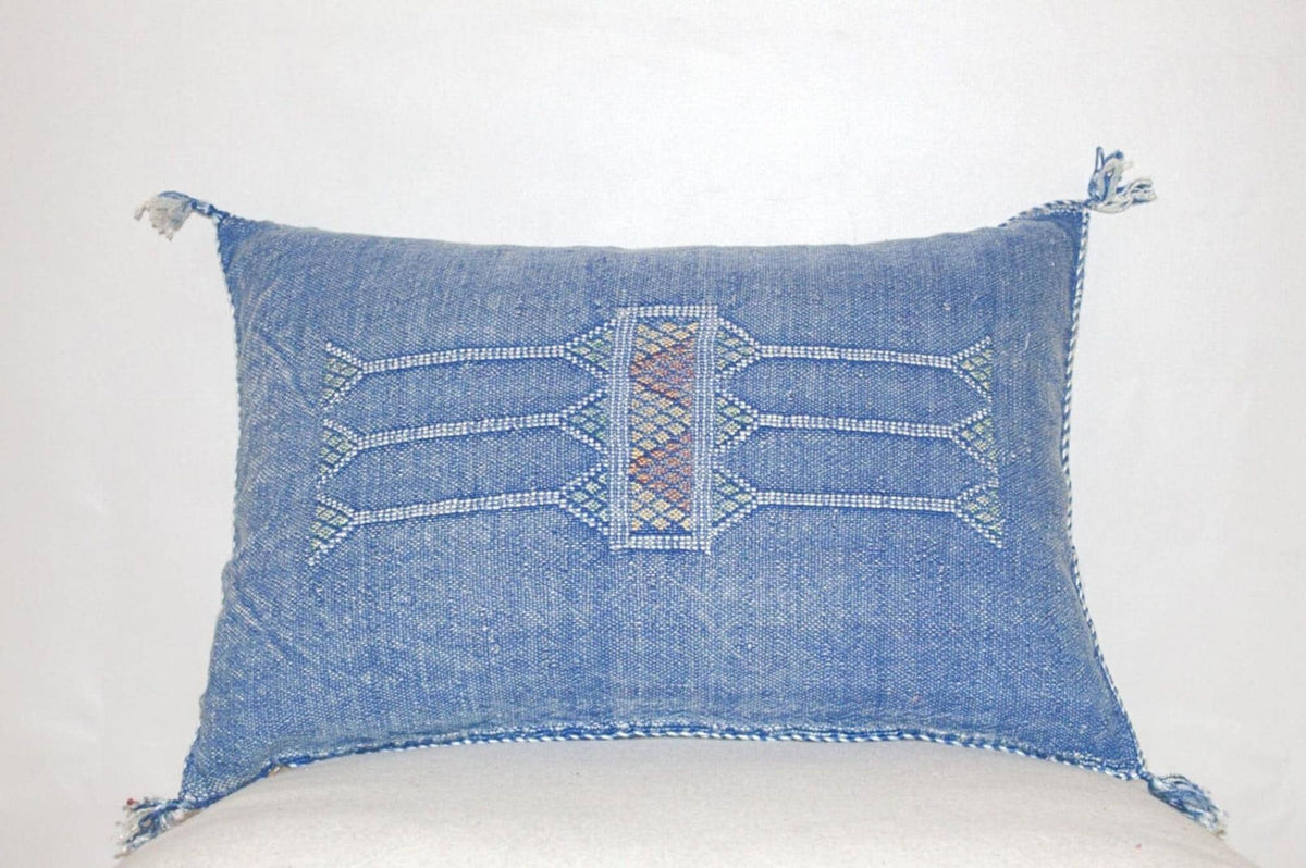 Handmade Blue Moroccan Cactus Silk Lumbar Pillow Cover - product image 6