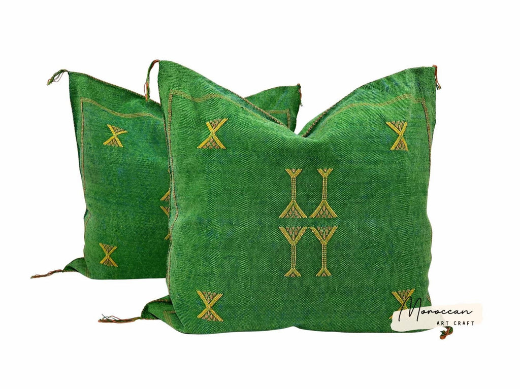 Green Pillows silk All sizes ,Pillow Cactus Silk, Lumbar Cushion Handmade Silk Decorative Pillow, Morocca - product image 1