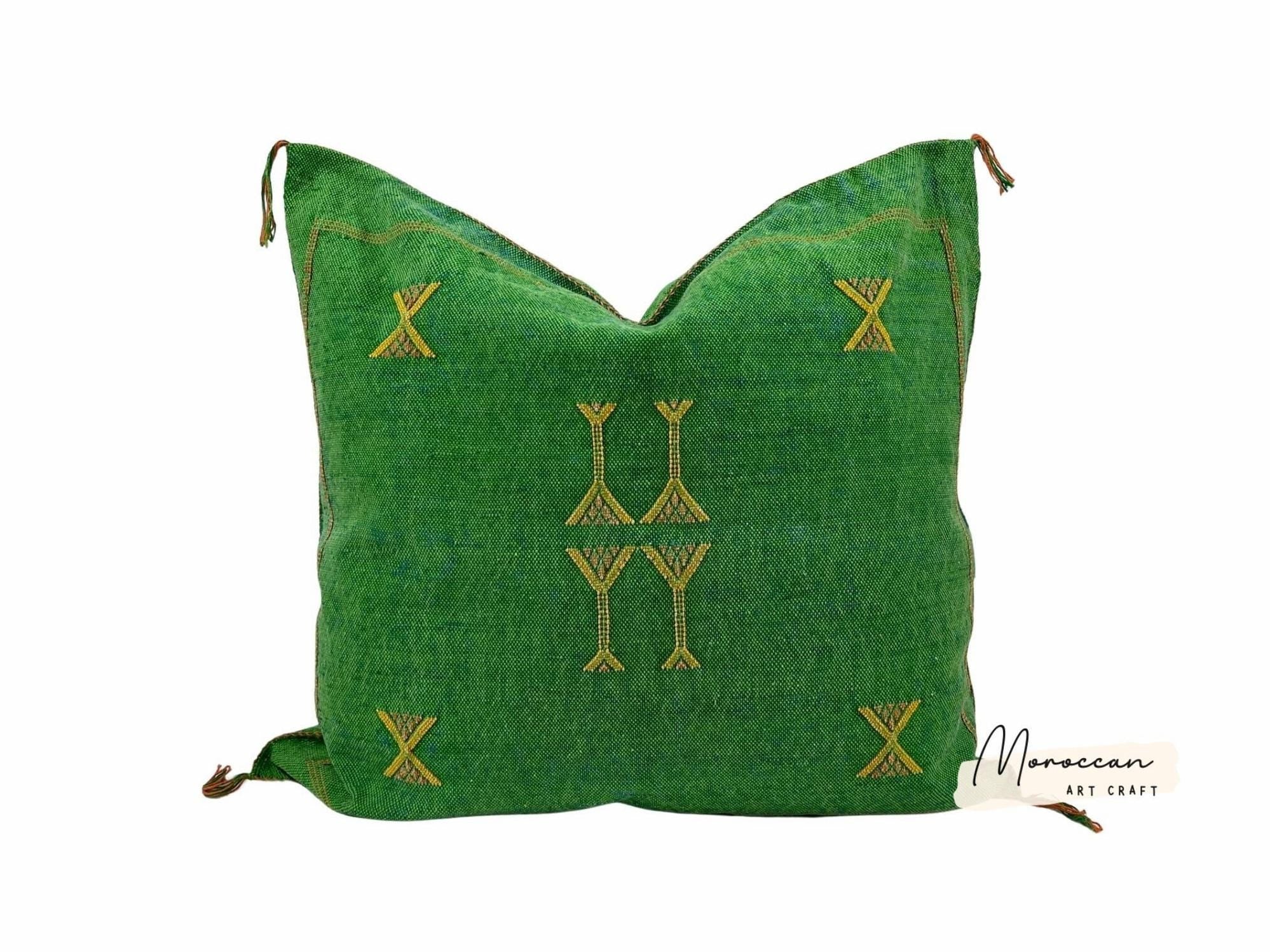 Green Pillows silk All sizes ,Pillow Cactus Silk, Lumbar Cushion Handmade Silk Decorative Pillow, Morocca - product image 2