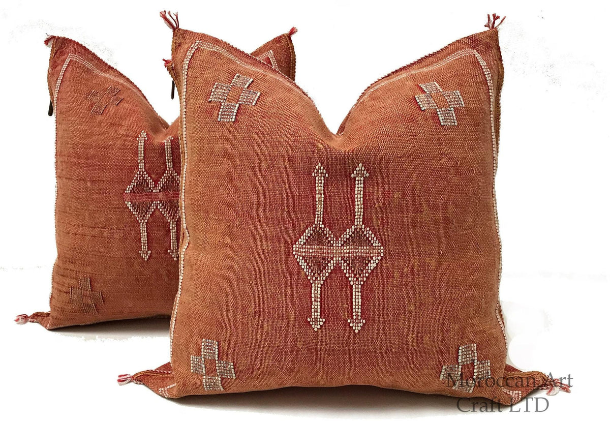 Orange Pillows silk 20x20 ,aka Cactus Silk pillow , Lumbar Cushion Handmade Cactus Silk Pillow, Moroccan - product image 1