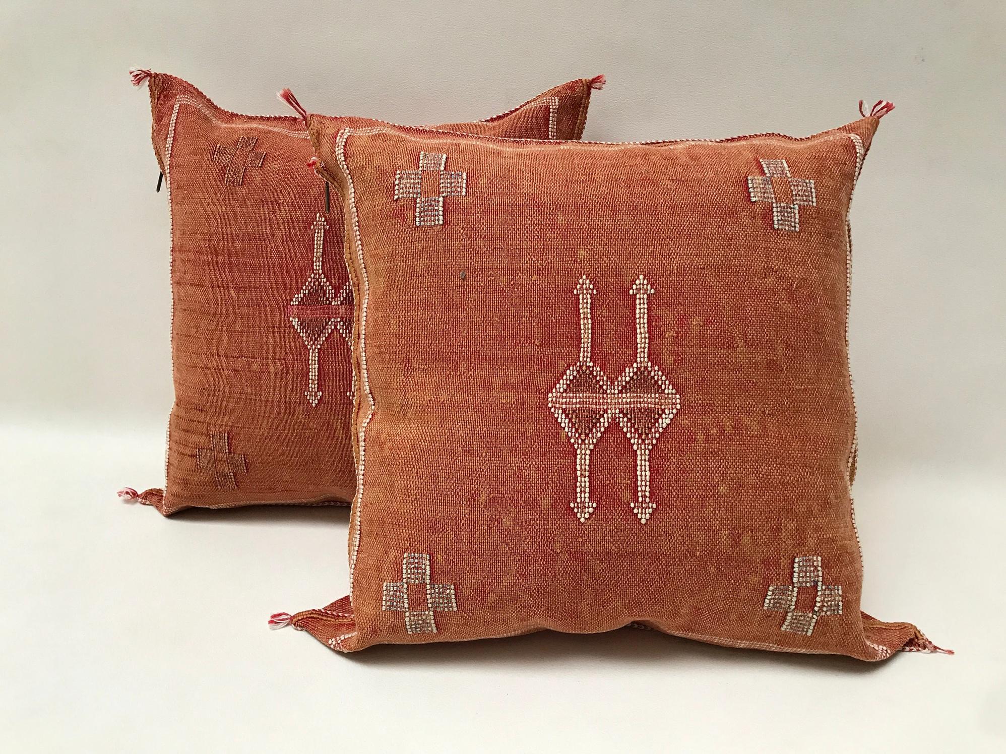 Orange Pillows silk 20x20 ,aka Cactus Silk pillow , Lumbar Cushion Handmade Cactus Silk Pillow, Moroccan - product image 4
