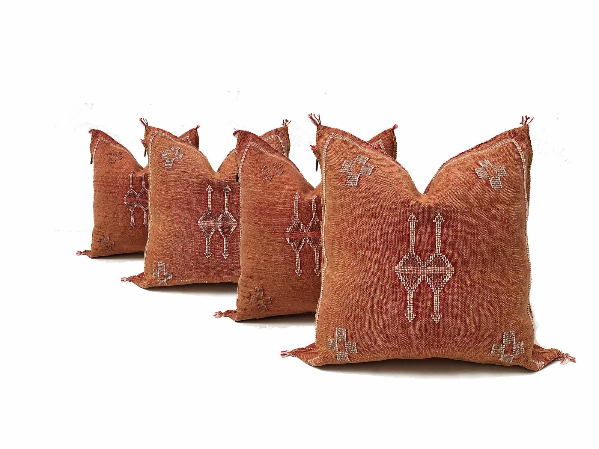 Orange Pillows silk 20x20 ,aka Cactus Silk pillow , Lumbar Cushion Handmade Cactus Silk Pillow, Moroccan - product image 7