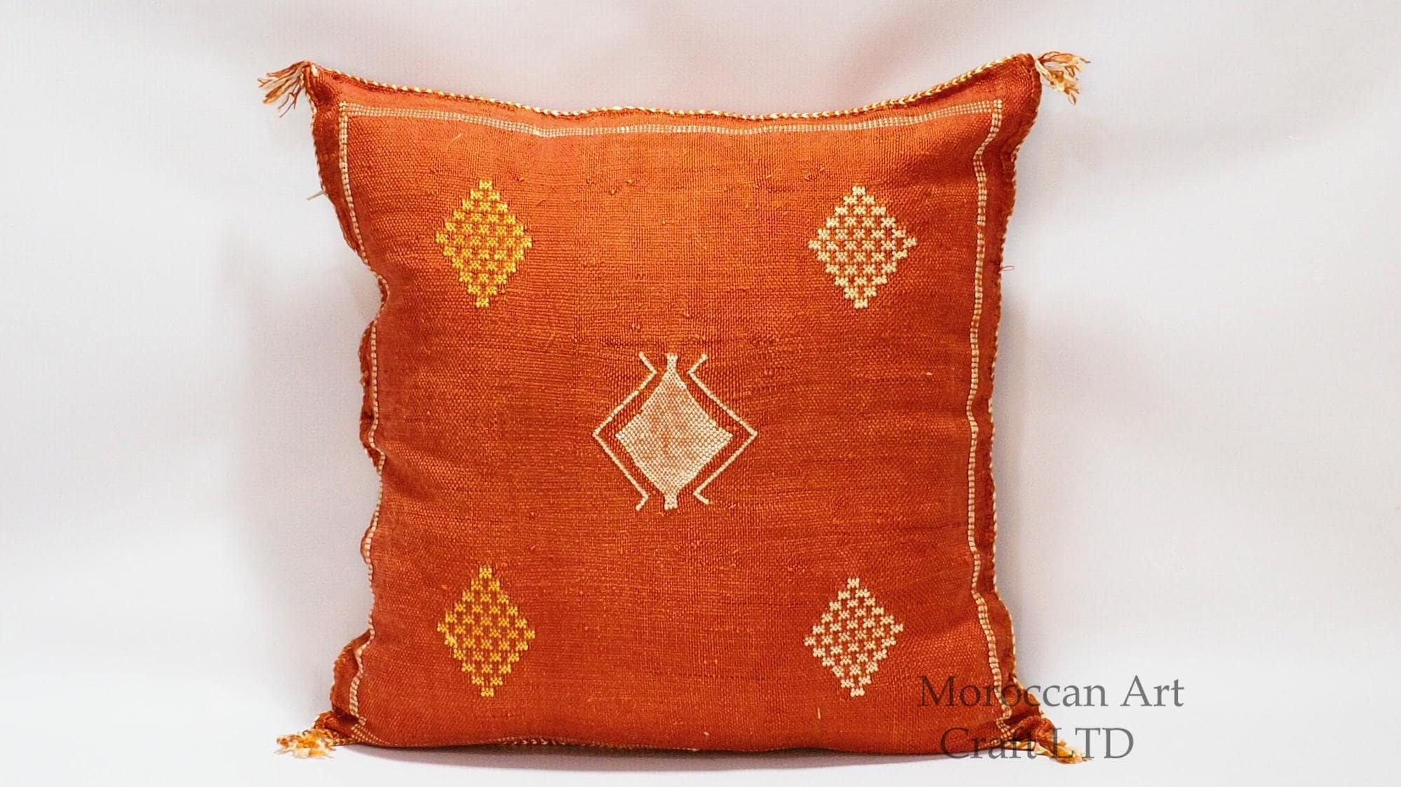 Orange Pillows silk 20x20 ,aka Cactus Silk pillow , Lumbar Cushion Handmade Cactus Silk Pillow, Moroccan - product image 1