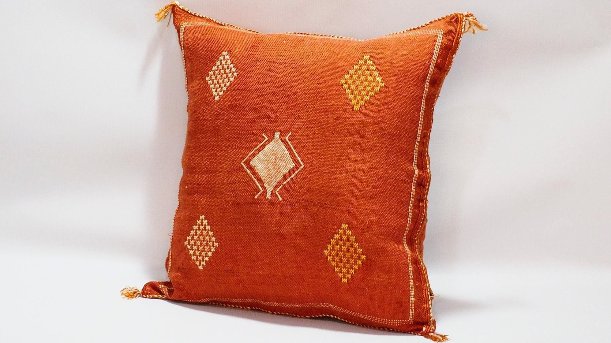 Orange Pillows silk 20x20 ,aka Cactus Silk pillow , Lumbar Cushion Handmade Cactus Silk Pillow, Moroccan - product image 3