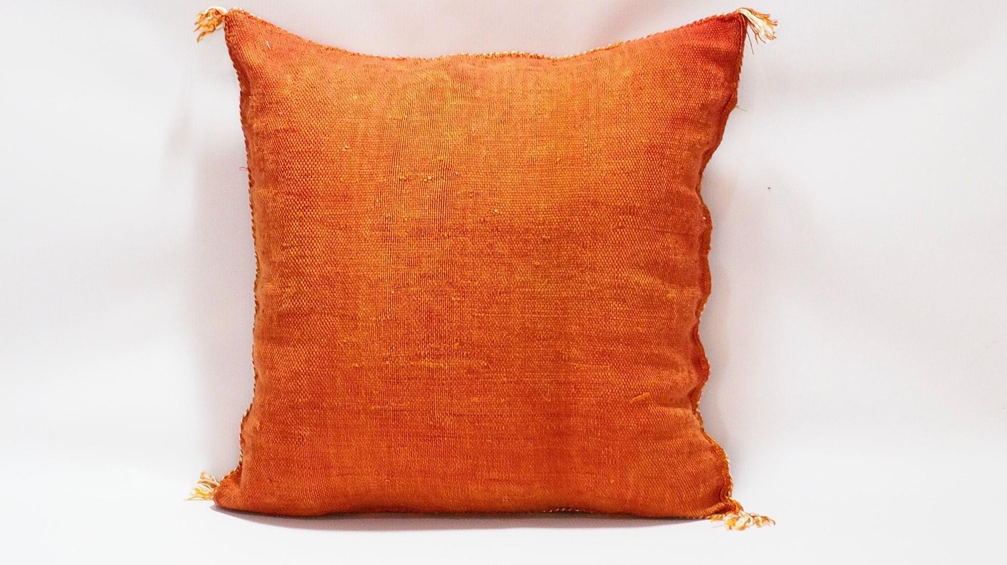 Orange Pillows silk 20x20 ,aka Cactus Silk pillow , Lumbar Cushion Handmade Cactus Silk Pillow, Moroccan - product image 2