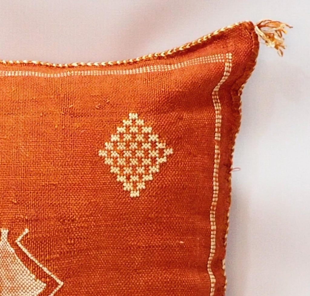 Orange Pillows silk 20x20 ,aka Cactus Silk pillow , Lumbar Cushion Handmade Cactus Silk Pillow, Moroccan - product image 6