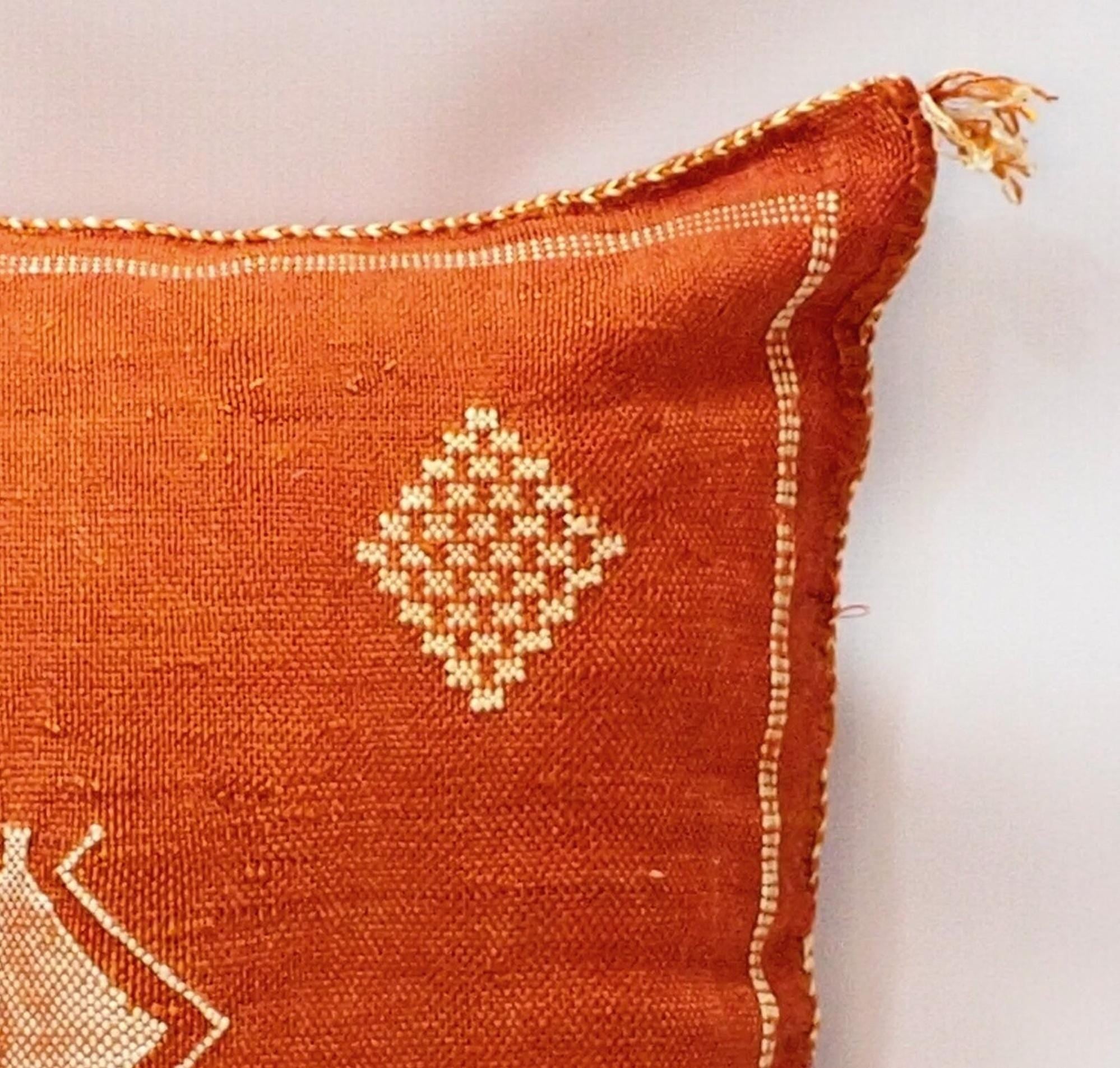 Orange Pillows silk 20x20 ,aka Cactus Silk pillow , Lumbar Cushion Handmade Cactus Silk Pillow, Moroccan - product image 6