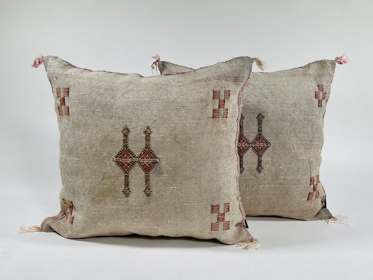 Natural Beige Moroccan Cushion Cover with Rust Geometric Motif, Textured Silk Pillow Cover for Home Decor - product image 2