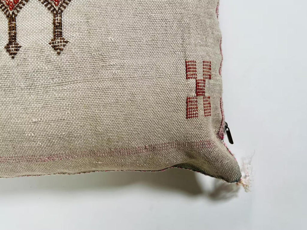Natural Beige Moroccan Cushion Cover with Rust Geometric Motif, Textured Silk Pillow Cover for Home Decor - product image 7