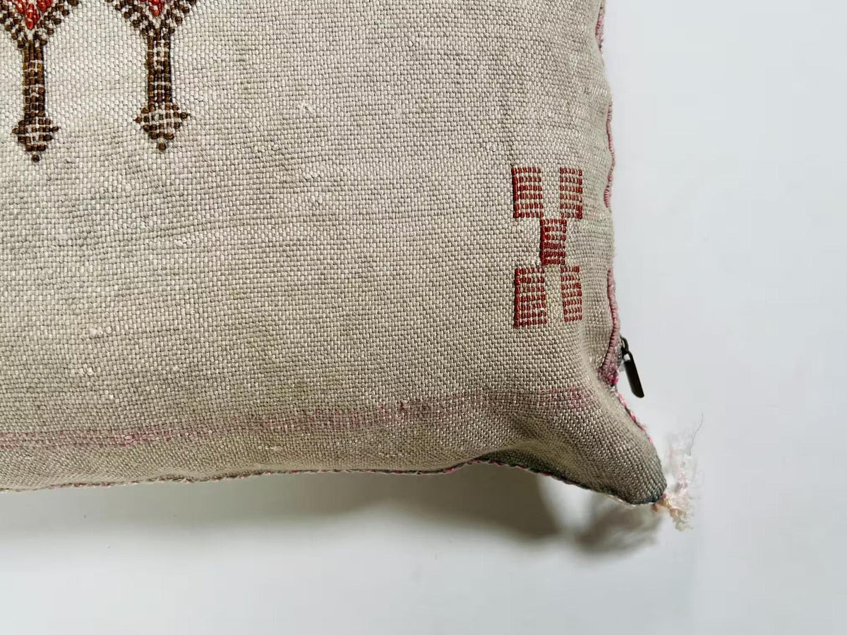Natural Beige Moroccan Cushion Cover with Rust Geometric Motif, Textured Silk Pillow Cover for Home Decor - product image 7