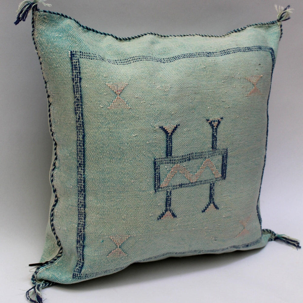 Light Blue Cactus Silk Pillow, Handmade Moroccan Lumbar Cushion - product image 4