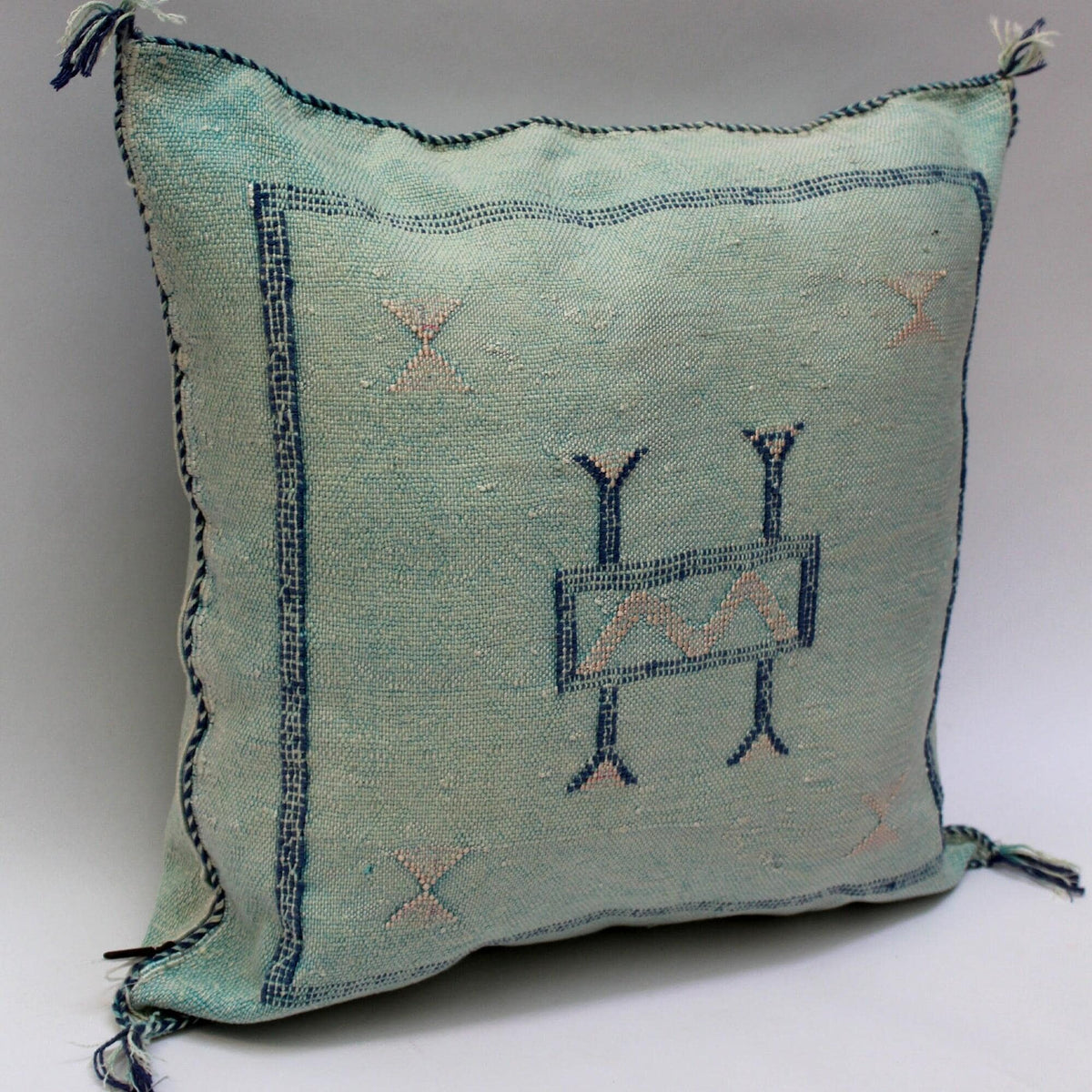 Light Blue Cactus Silk Pillow, Handmade Moroccan Lumbar Cushion - product image 4