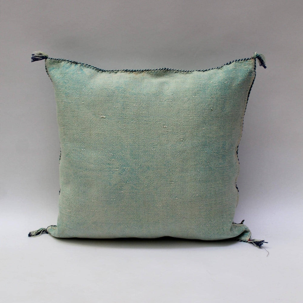 Light Blue Cactus Silk Pillow, Handmade Moroccan Lumbar Cushion - product image 7